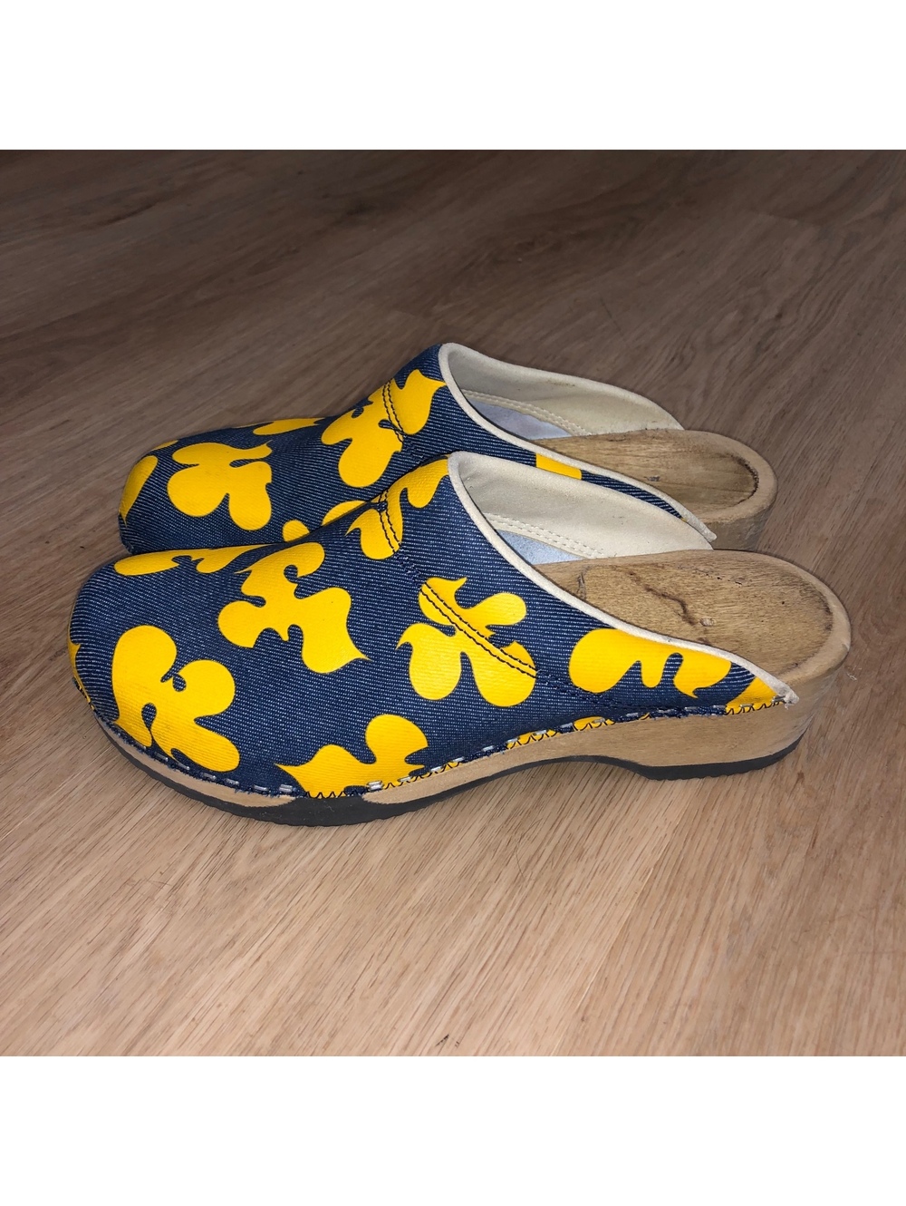 MAGNAFIED DENMARK DANISH WOODEN CLOGS EMBLA YELLOW DENIM FLORAL WOMENS 40 9-9.5